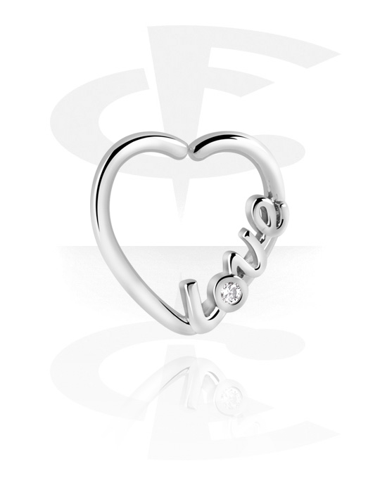 Alke za piercing, Neprekidni prsten (kirurški čelik, srebrna, sjajna završna obrada) s dizajnom srca, Obloženi mesing