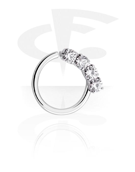 Anéis piercing, Continuous ring (aço cirúrgico, prata, acabamento brilhante) com pedras de cristal, Latão revestido