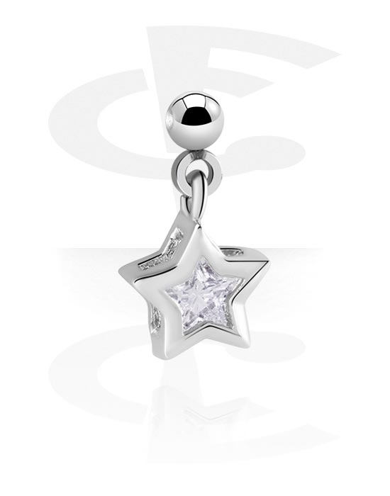 Kuličky, kolíčky a další, Koncovka pro kroužky s kuličkou (pokovená mosaz, stříbrná) s designem hvězda a krystalovým kamínkem, Pokovená mosaz