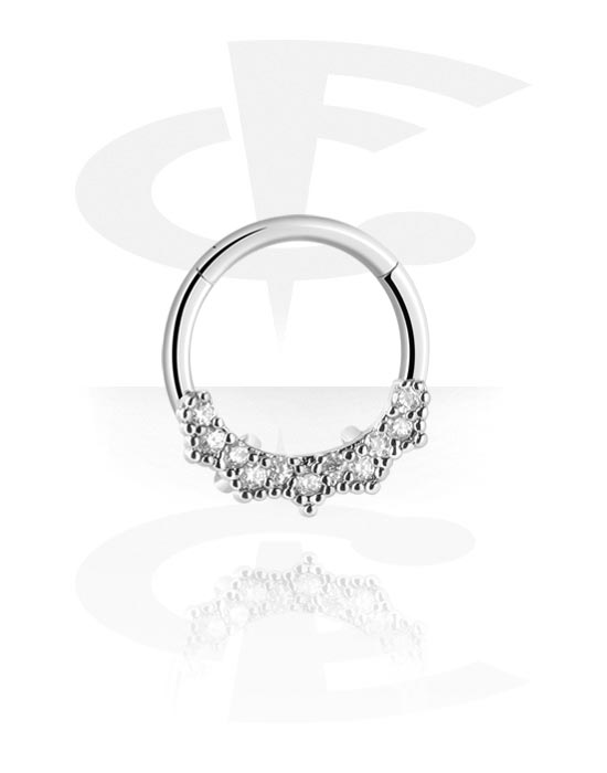 Piercing Ringe, Piercing-clicker (kirurgisk stål, sølv, blank finish) med krystaller, Kirurgisk stål 316L