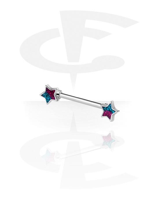 Nipple Piercings, Nipple Barbell with star design, Surgical Steel 316L, Plated Brass