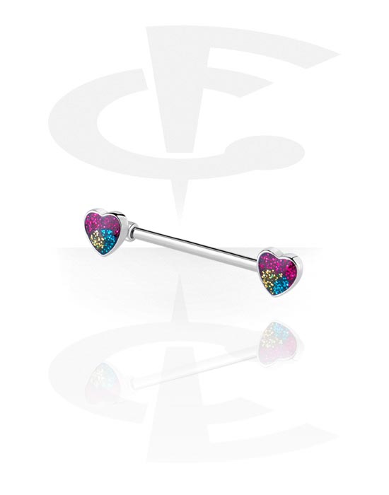 Nipple Piercings, Nipple Barbell with heart design, Surgical Steel 316L, Plated Brass