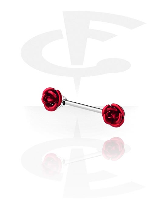 Piercings pezón, Barbell para el pezón con diseño de Rosa, Acero quirúrgico 316L, Latón plateado