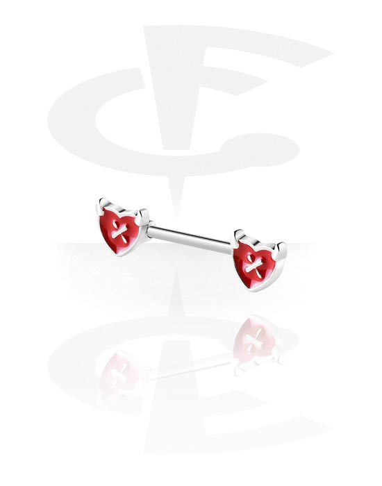 Piercings téton, Barre pour piercing téton avec motif coeur, Acier chirurgical 316L, Laiton plaqué