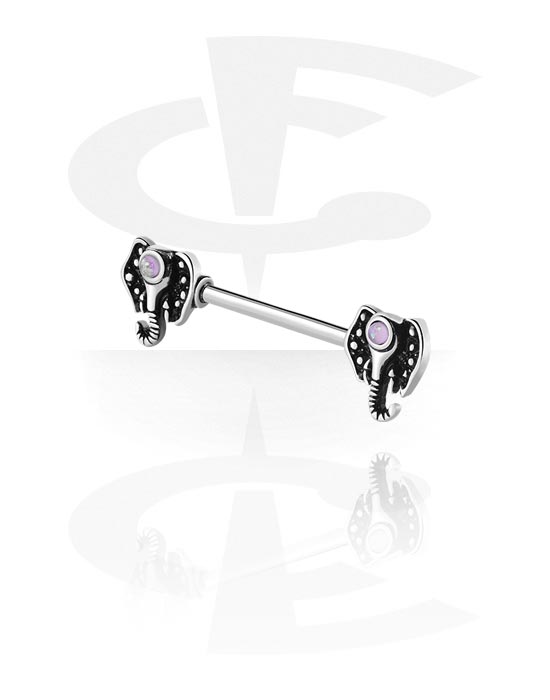 Nipple Piercings, Nipple Barbell with elephant design, Surgical Steel 316L, Plated Brass