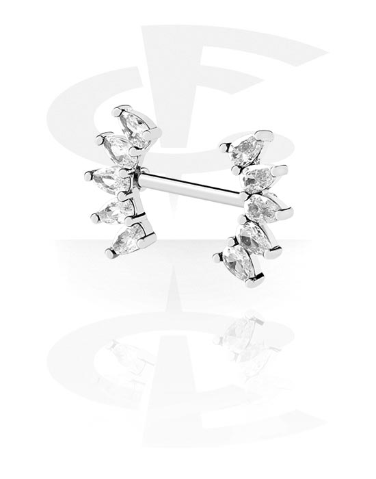 Piercingové šperky do bradavky, Činka do bradavky s krystalovými kamínky, Chirurgická ocel 316L ,  Pokovená mosaz