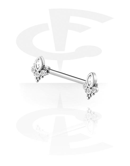 Nipple Piercings, Nipple Barbell with crystal stones, Surgical Steel 316L, Plated Brass