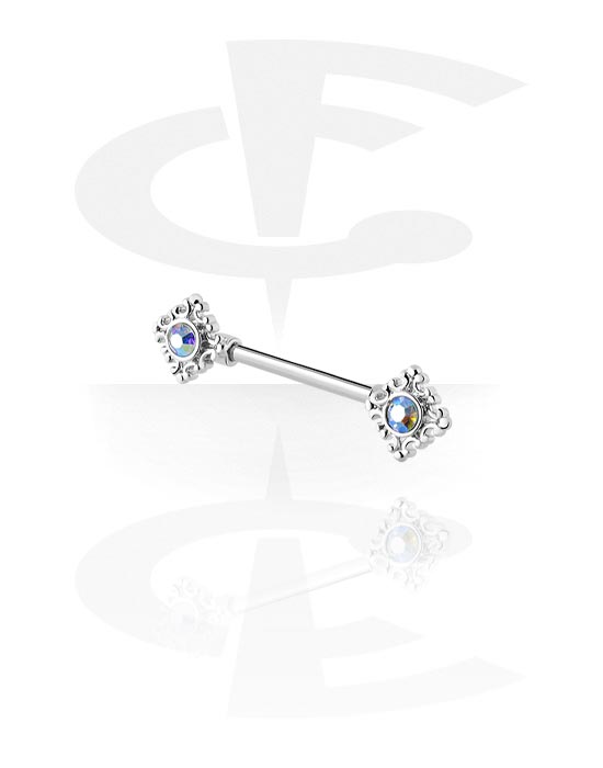 Nipple Barbell with crystal stones (Surgical Steel 316L/Plated Brass) The World's No.1