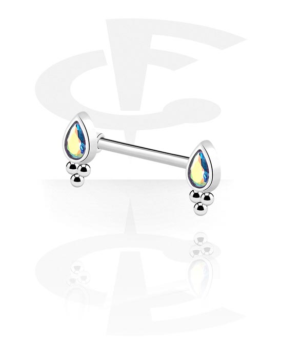 Nipple Piercings, Nipple Barbell with crystal stones, Surgical Steel 316L, Plated Brass