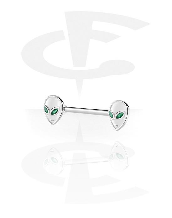 Nipple Piercings, Nipple Barbell with alien design, Surgical Steel 316L, Plated Brass