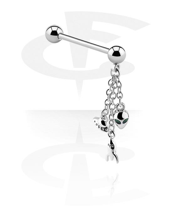 Nipple Piercings, Nipple Barbell with alien attachment, Surgical Steel 316L, Plated Brass