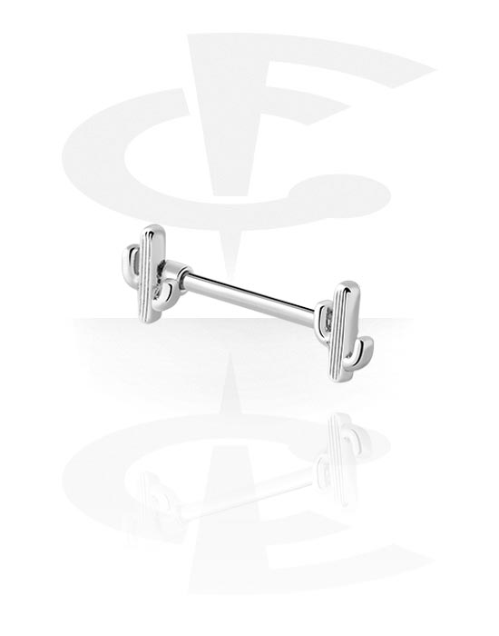 Nipple Piercings, Nipple Barbell with cactus design, Surgical Steel 316L, Plated Brass