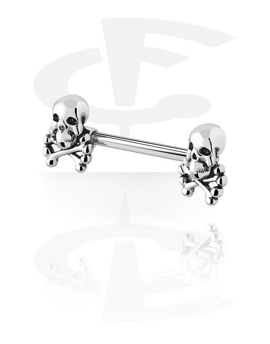 Nipple Piercings, Nipple Barbell with skull attachment, Surgical Steel 316L, Plated Brass