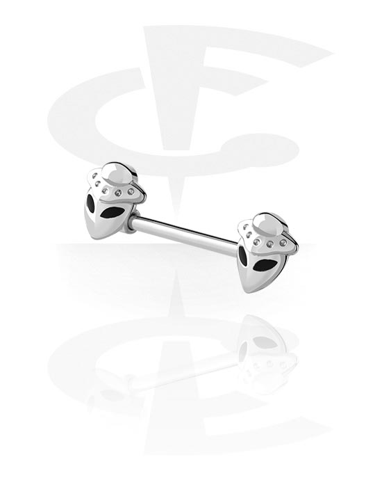 Nipple Piercings, Nipple Barbell with alien attachment, Surgical Steel 316L, Plated Brass