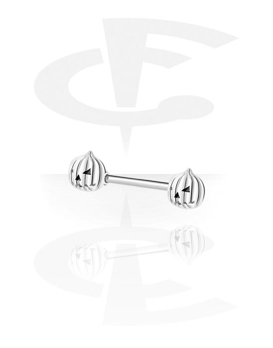 Nipple Piercings, Nipple Barbell with pumpkin attachment, Surgical Steel 316L, Plated Brass