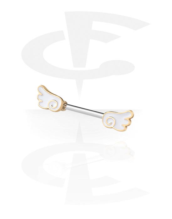 Nipple Piercings, Nipple Barbell with wing design, Surgical Steel 316L, Plated Brass