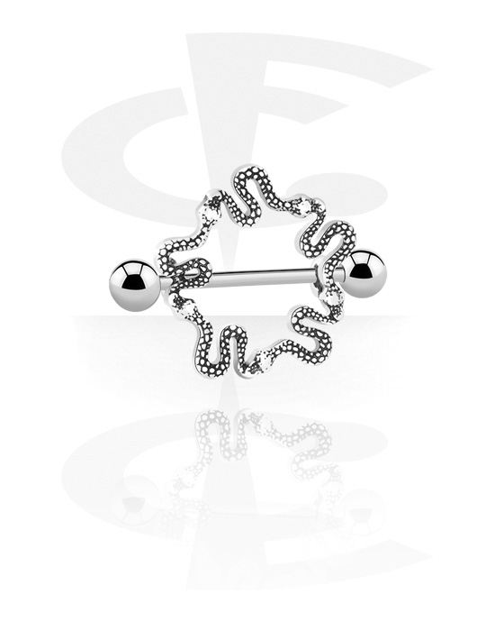 Mellbimbó piercingek, Mellbimbó pajzs val vel snake design, Sebészeti acél, 316L, Bevonatos sárgaréz