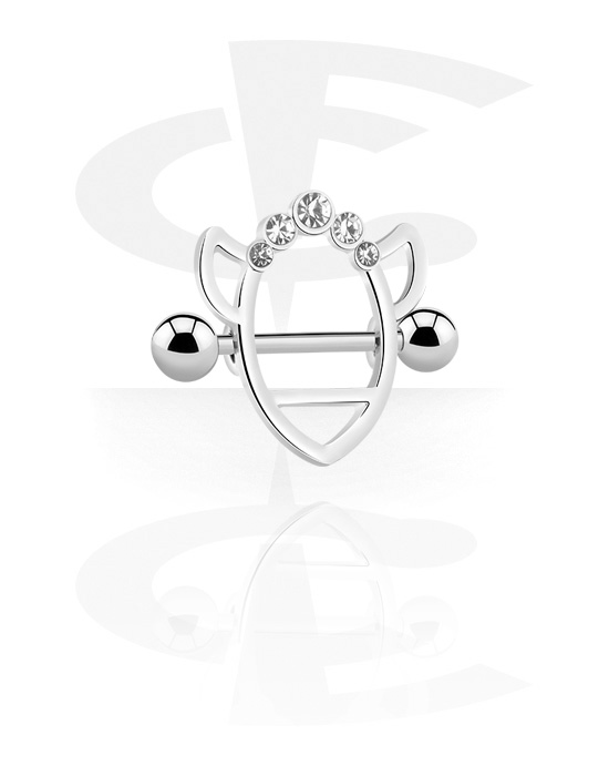 Piercingové šperky do bradavky, Štít pro bradavky s krystalovými kamínky, Chirurgická ocel 316L, Pokovená mosaz