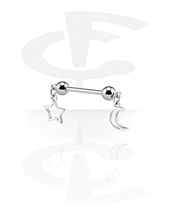 Nipple Barbell with half moon charm and Star (Surgical Steel 316L