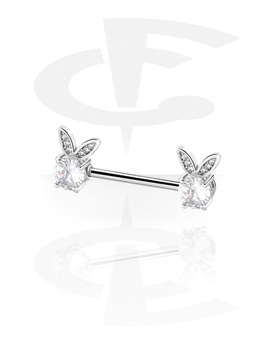 Nipple Piercings, Nipple Barbell with cute bunny design and crystal stones, Surgical Steel 316L, Plated Brass