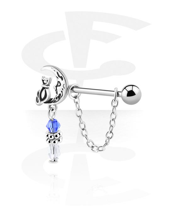 Nipple Barbell with cat attachment and half moon charm (Surgical Steel
