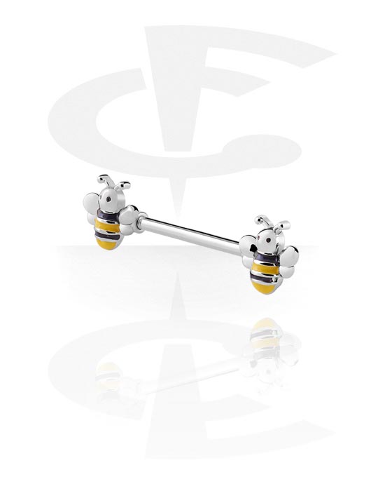 Nipple Piercings, Nipple Barbell with bee design, Surgical Steel 316L, Plated Brass