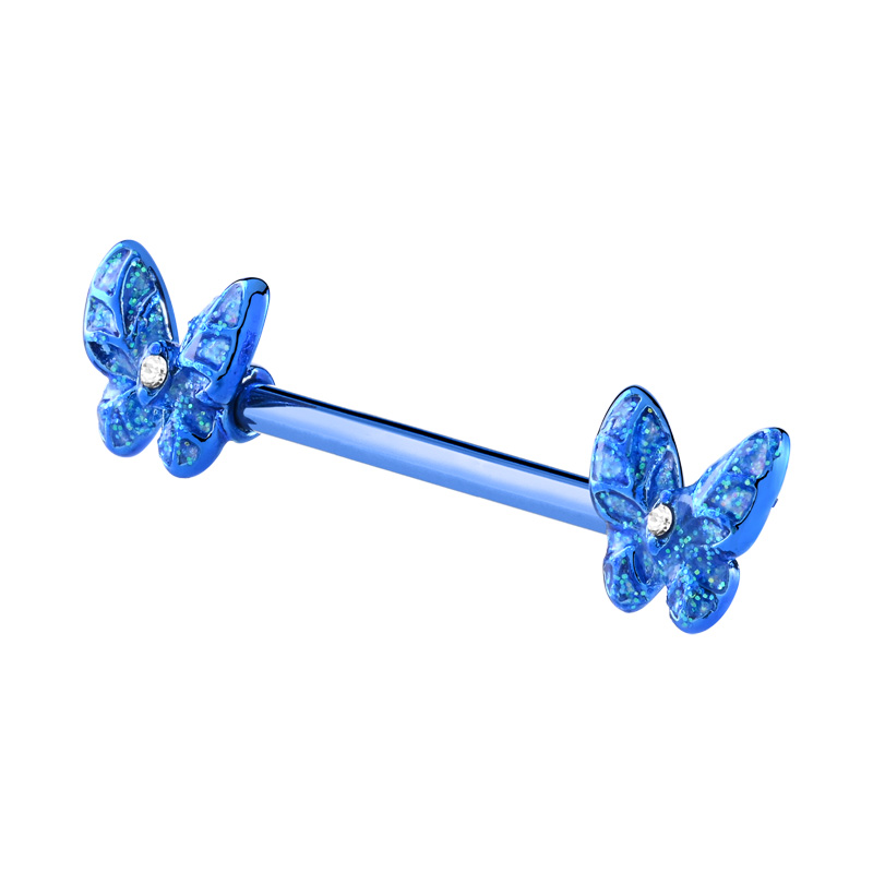 Barre pour piercing téton avec motif papillon Titane ASTM F136/Laiton plaqué Piercings téton