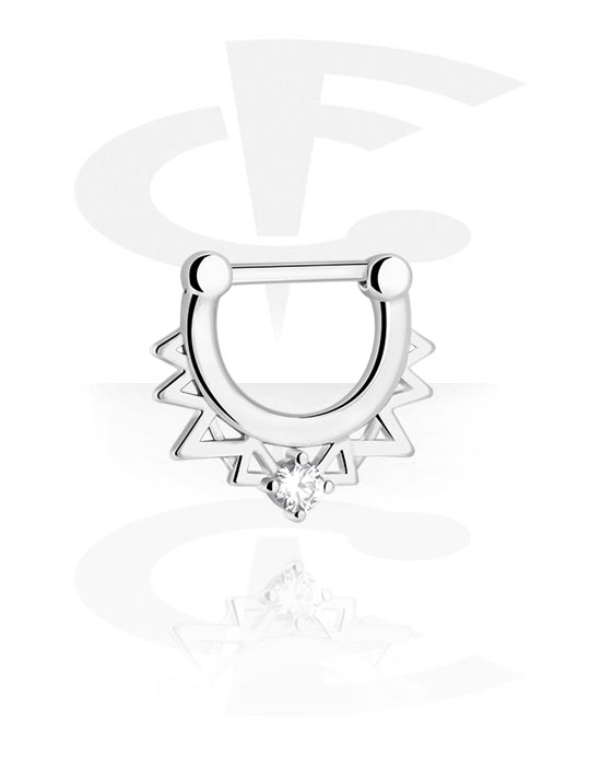 Piercings nez & Septums, Septum clicker (acier chirurgical, argent, finition brillante) avec pierre en cristal, Acier chirurgical 316L
