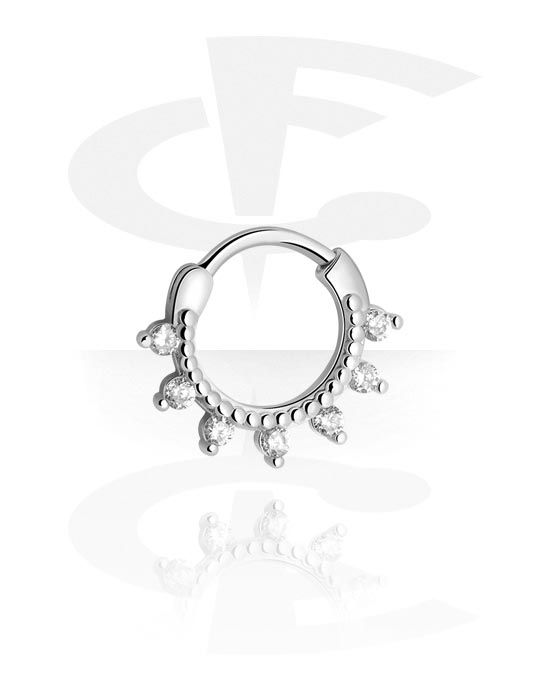 Piercingringer, Piercing-clicker (kirurgisk stål, sølv, skinnende finish) med krystallsteiner, Kirurgisk stål 316L