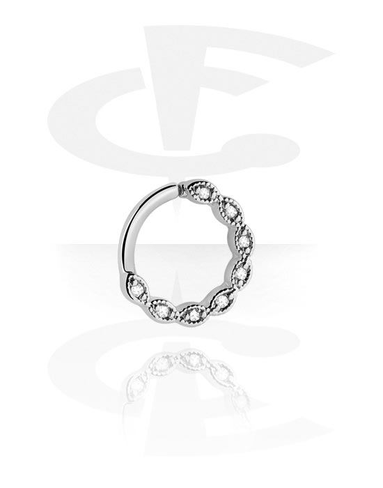 Anéis piercing, Continuous ring (aço cirúrgico, prata, acabamento brilhante) com pedras de cristal, Aço cirúrgico 316L