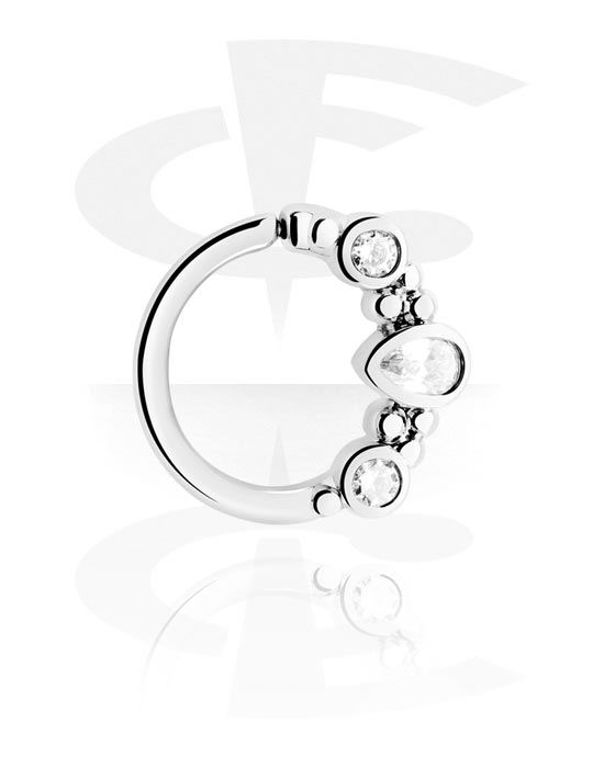 Piercing Rings, Continuous ring (surgical steel, silver, shiny finish) with crystal stones, Plated Brass