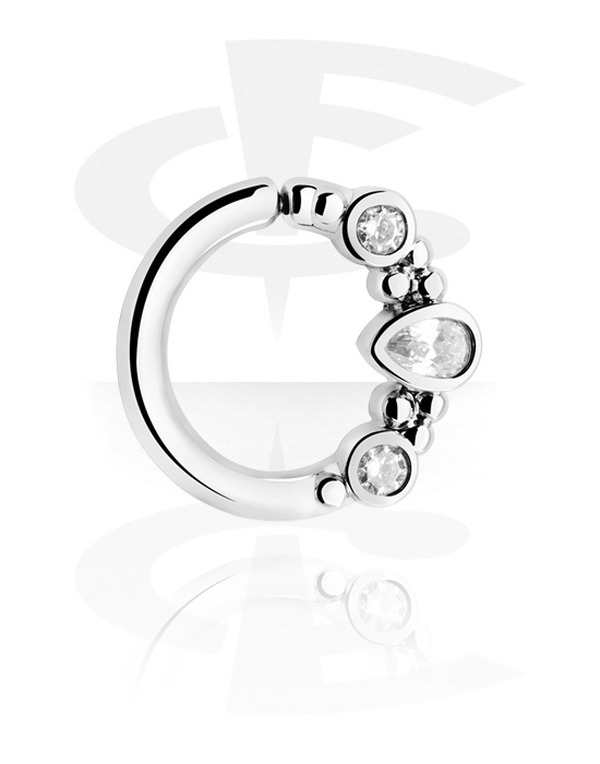 Piercingové kroužky, Spojitý kroužek (chirurgická ocel, stříbrná, lesklý povrch) s krystalovými kamínky, Pokovená mosaz