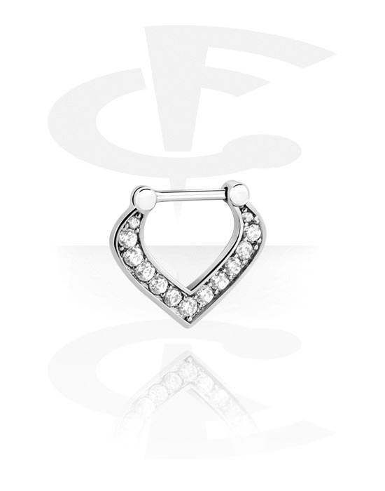 Nose Jewellery & Septums, Septum clicker (surgical steel, silver, shiny finish) with crystal stones, Surgical Steel 316L