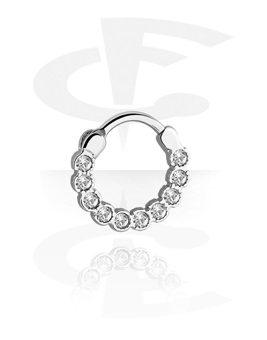 Anéis piercing, Septum clicker (aço cirúrgico, prata, brilhante) com pedras de cristal, Aço cirúrgico 316L