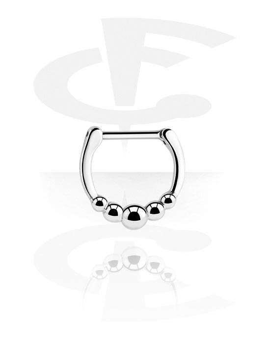 Nesestaver og -ringer, Septum-clicker (kirurgisk stål, sølv, skinnende finish) med kuler, Kirurgisk stål 316L