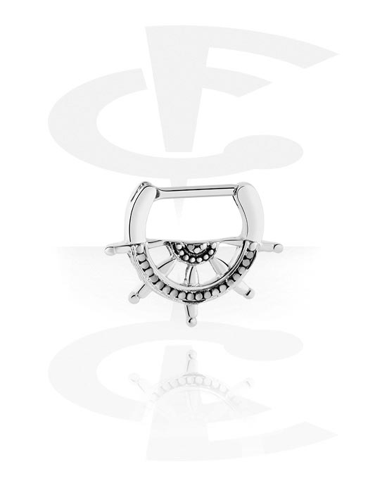 Anéis piercing, Septum clicker (aço cirúrgico, prata, brilhante) com design leme, Aço cirúrgico 316L, Latão revestido