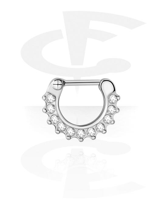 Nose Jewellery & Septums, Septum clicker (surgical steel, silver, shiny finish) with crystal stone, Surgical Steel 316L, Plated Brass