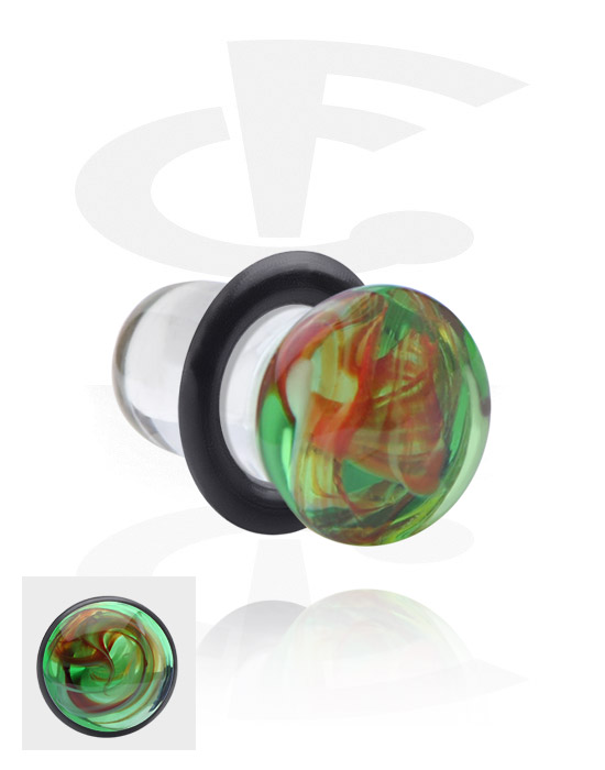 Alagutak és dugók, Single flared plug (acrylic) val vel colourful inlay és O-gyűrű, Sebészeti acél, 316L