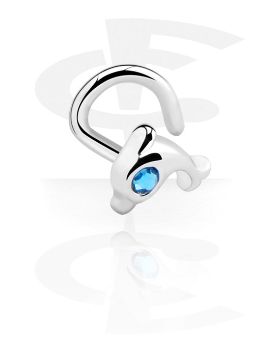 Nose Jewellery & Septums, Nose Stud with dolphin design, Surgical Steel 316L, Plated Brass