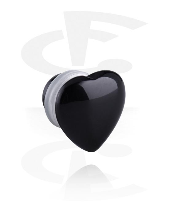 Tunnels & Plugs, Single flared plug (stone) with heart attachment and O-ring, Stone