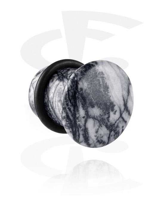 Tunnels & Plugs, Single flared plug (stone) with black and white design and O-ring, Stone