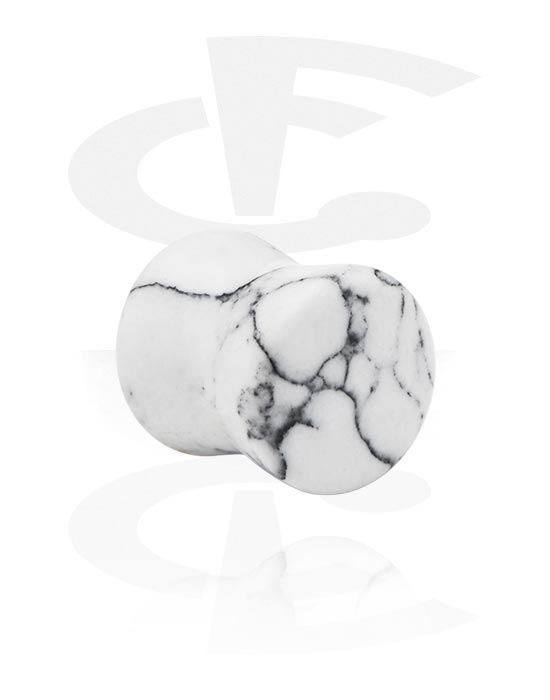 Tunnels & Plugs, Double flared plug (stone, white) with marble design, Synthetic Stone