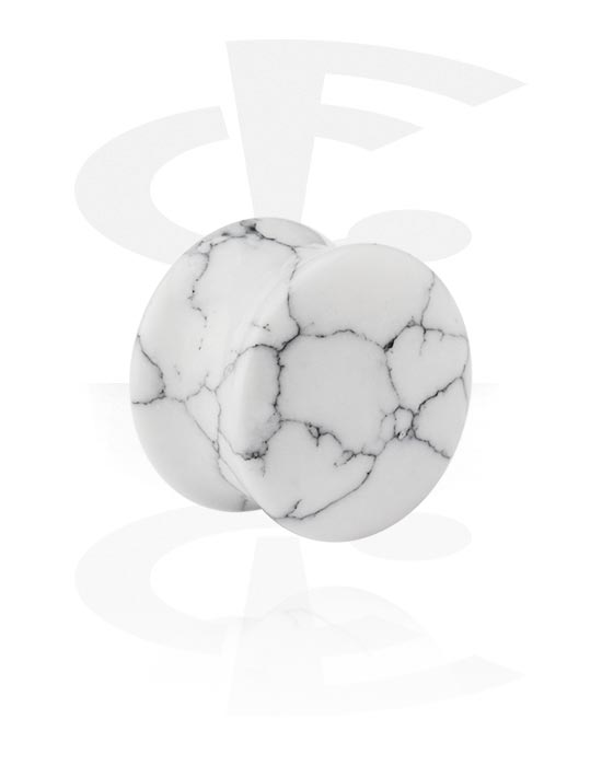 Tunneler & plugger, Dobbeltformet plugg (stein, hvit) med marmordesign, Syntetisk stein