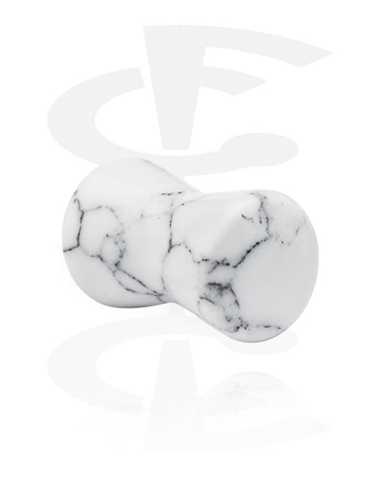 Tunnlar & Pluggar, Double flared plug (stone, white) med marble design, Syntetisk sten