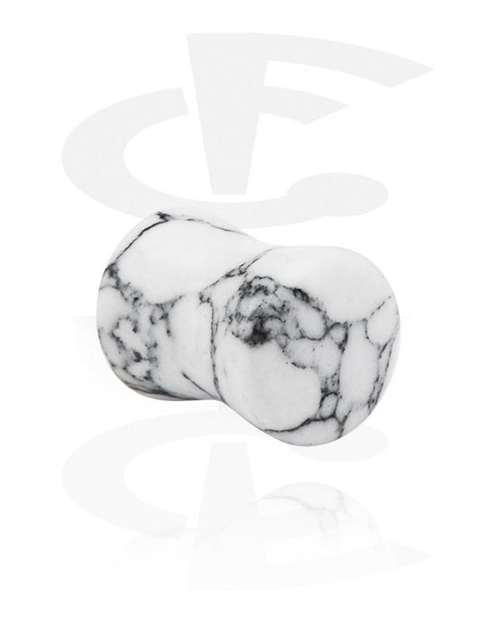 Tunnels & Plugs, Double flared plug (stone, white) with marble design, Synthetic Stone