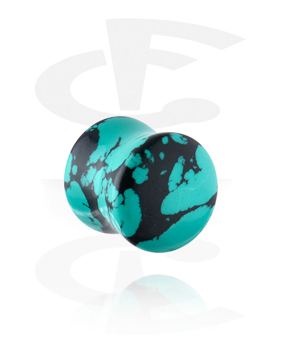 Tunnels & Plugs, Double flared plug (stone) with turquoise marble design, Synthetic Stone