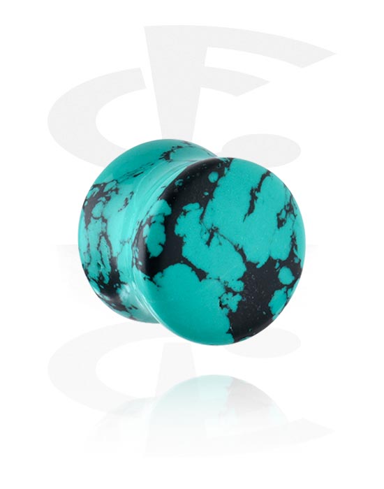 Double flared plug (stone) with turquoise marble design (Synthetic