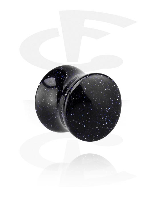 Tunnels & Plugs, Double flared plug (stone) with convex front and glitter, Synthetic Stone