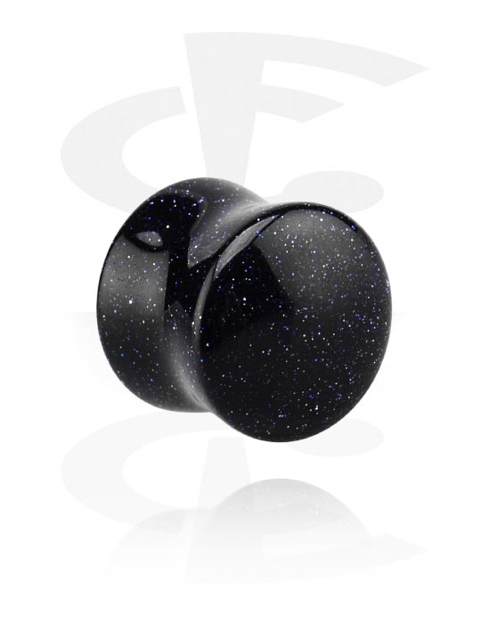 Double flared plug (stone) with convex front and glitter (Synthetic