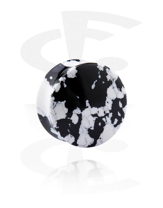 Tunnels & Plugs, Double flared plug (stone) with black and white design, Stone